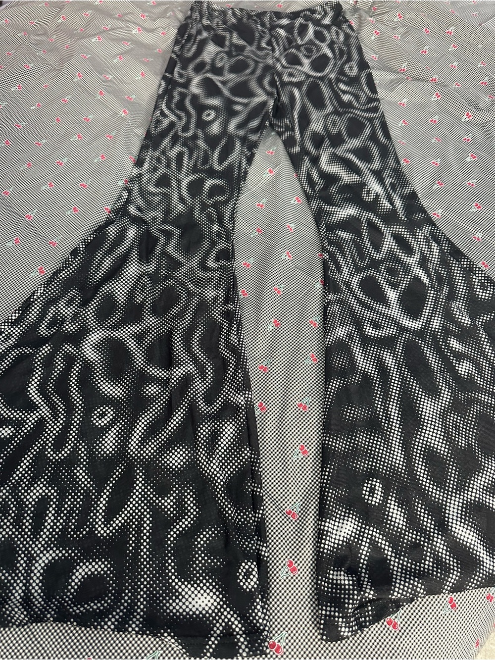 Black & White Abstract Mesh Flared Pants